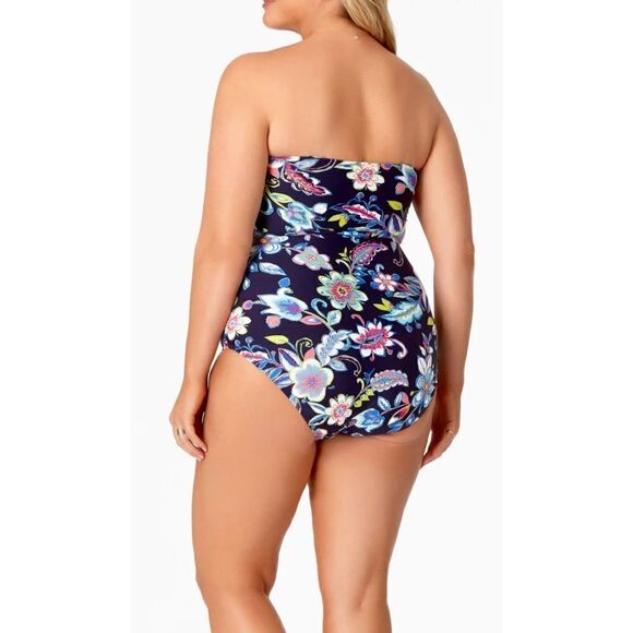 New. Anne Cole Navy floral bandeau swimsuit. 16W - Picture 3 of 9